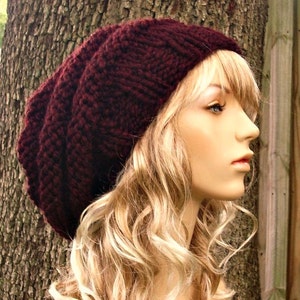 Hand Knit Beret, Chunky Knit Hat, Womens Hat, Mens Hat, Winter Hat, Slouchy Beanie, Knit Beanie, Knit Cap, Original Beehive Beret, Claret