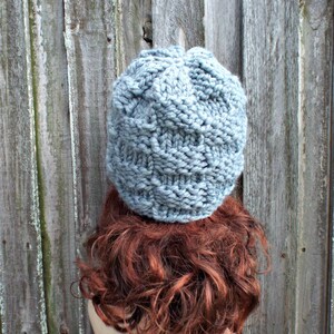 Chunky Knit Hat, Womens Hat, Mens Hat, Winter Hat, Knit Cap, Fitted Beanie, Basket Weave Knit Beanie, Slate Grey image 2