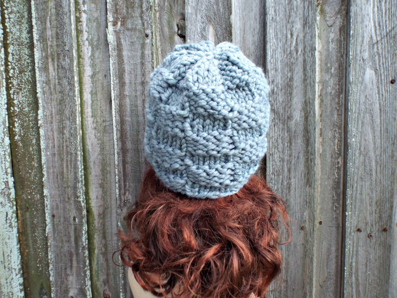 Chunky Knit Hat, Womens Hat, Mens Hat, Winter Hat, Knit Cap, Fitted Beanie, Basket Weave Knit Beanie, Slate Grey image 2