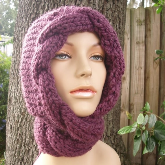 Knit Hood, Hooded Scarf, Chunky Knit Hat, Chunky Knit Scarf
