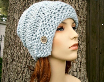 Chunky Knit Hat, Womens Hat, Mens Hat, Winter Hat, Knit Beanie, Knit Cap, Knit Cloche, Cloche Hat, Hybrid Swirl Cloche Beanie, Glacier Blue