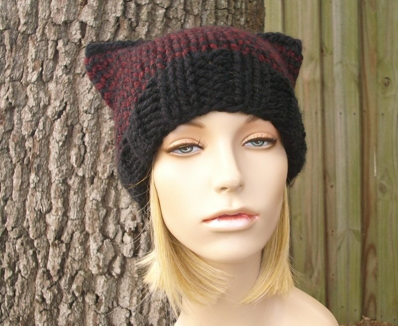 Cat Hat Chunky Knit Hat Womens Hat Mens Hat Winter Hat Etsy