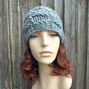 Chunky Knit Hat, Womens Hat, Mens Hat, Winter Hat, Knit Cap, Fitted Beanie, Basket Weave Knit Beanie, Slate Grey image 5