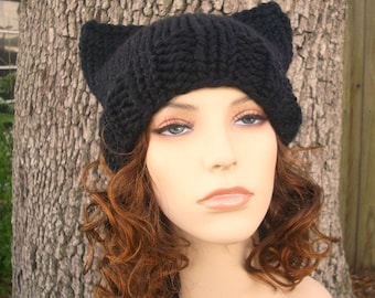 Chunky Knit Hat Pattern, Knit Cat Hat Knitting Pattern, Cat Hat Pattern, Cat Beanie Pattern, Cat Ear Hat, Womens Hat, Mens Hat