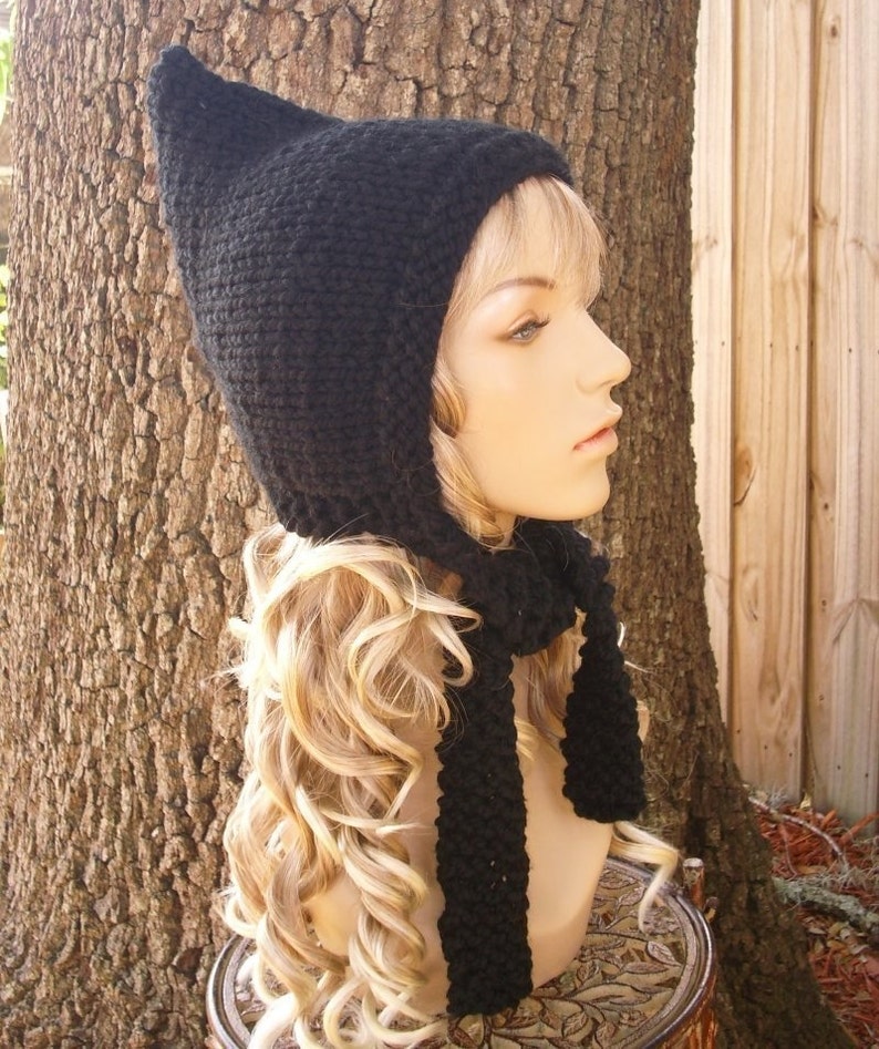 Black Pixie Hat Black Knit Hat Black Womens Hat Black Hat Chunky Knit Hat Womens Accessories Fall Fashion Winter Hat