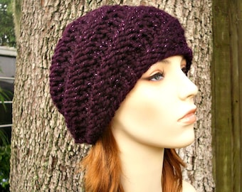 Chunky Knit Hat, Womens Hat, Mens Hat, Winter Hat, Knit Cap,Knit Beanie, Swirl Beanie, Galaxy Purple
