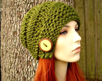 Chunky Knit Hat, Cloche Hat, Womens Hat, Winter Hat, Hand Knit Hat, Knit Beanie, Knit Cap, Hybrid Swirl Cloche, Cilantro Green