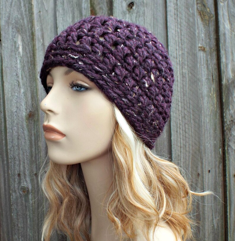 Crochet Womens Hat Mens Hat Raisin Tweed Purple Beanie Crochet Hat Women Warm Winter Hat