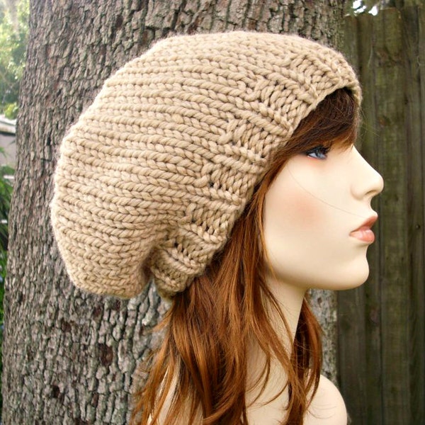 Chunky Knit Hat, Mens Hat, Womens Hat, Winter Hats, Slouchy Beanie, Knit Beanie, Knit Beret, Champlain Beret, Fawn