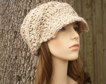 Chunky Knit Hat with Brim, Womens Hat, Mens Hat, Winter Hat, Knit Beanie, Knit Cap, Newsboy Hat, Swirl Beanie, Newsboy Cap, Oatmeal