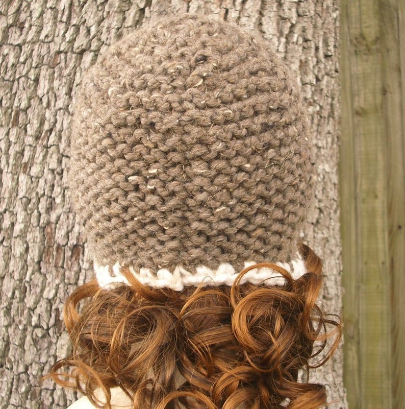 Chunky Knit Ear Flap Hat, Chunky Knit Hat, Womens Hat, Mens Hat, Winter Hat, Knit Beanie, Knit Cap, Earflap Hat, Garter Helmet, Barley Brown image 5