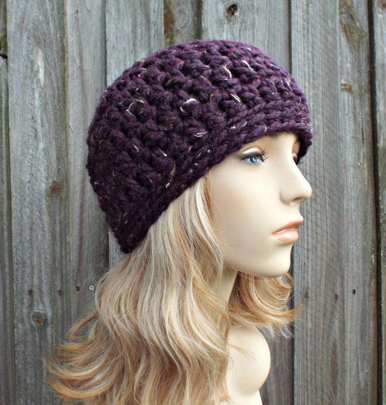 Crochet Womens Hat Mens Hat Raisin Tweed Purple Beanie Crochet Hat Women Warm Winter Hat