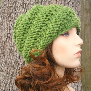 Chunky Knit Hat, Womens Hat, Mens Hat, Winter Hat, Knit Beanie, Knit Cap, Swirl Beanie, Grass Green