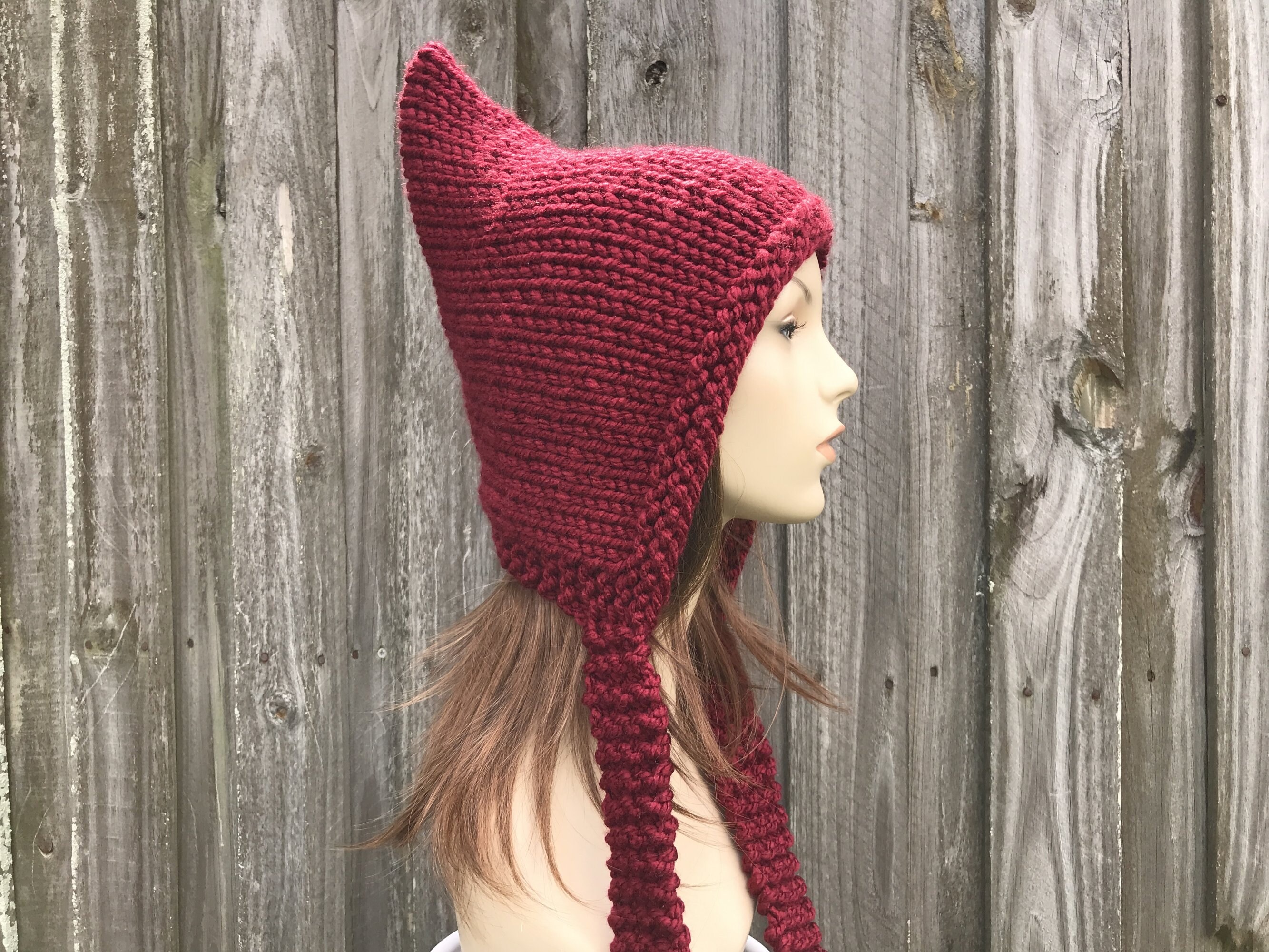 Hand Knit Elf Hood, Chunky Knit Hat, Pixie Hat, Womens Hat, Mens