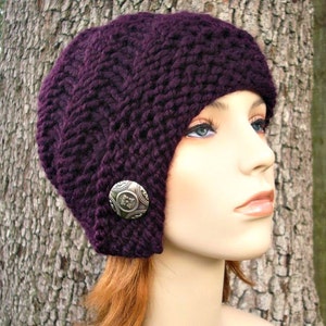 Purple Cloche Beanie, Cloche Hat, Knit Accessories, Chunky Knit Hat, Womens Hat, Mens Hat, Winter Hat, Knit Beanie, Knit Cap