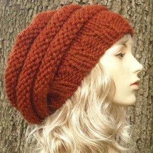 Hand Knit Oversized Beret, Chunky Knit Hat, Womens Hat, Mens Hat, Winter Hat, Slouchy Beanie, Knit Cap, Beehive Beret, Spice Burnt Orange