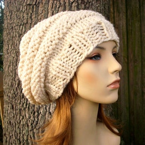 Chunky Knit Hat, Womens Hat, Mens Hat, Winter Hat, Knit Beret, Knit Beanie, Knit Cap, Oversized Beret, Starlight Cream and Gold