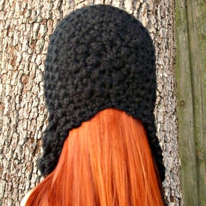 Black Crochet Hat Women Hat Crochet Hood Hat Black Tassel Hat Black Ear Flap Hat Black Hat Black Hood Winter Hat image 4