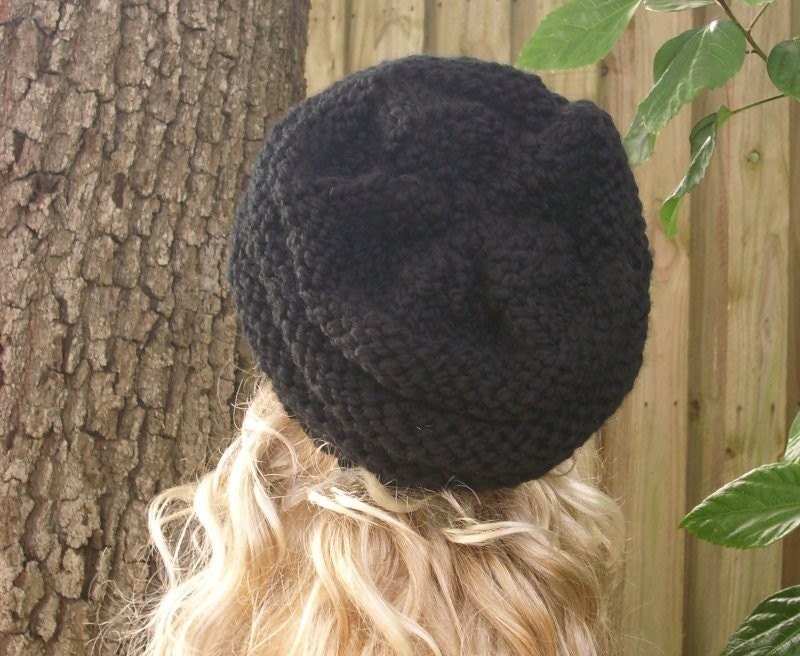 Black Beret, Chunky Knit Hat, Womens Hat, Mens Hat, Winter  display picture 2