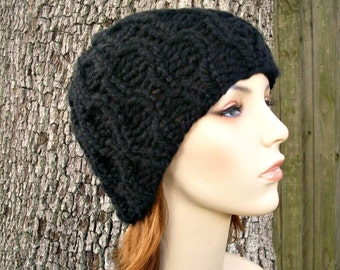 Chunky Knit Hat, Womens Hat, Mens Hat, Winter Hat, Knit Beanie, Knit Cap, Cable Hat, Amsterdam Cable Beanie, Black