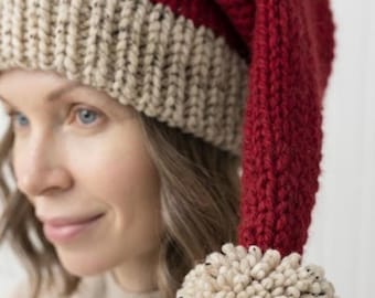 Santa Hat, Knitted Santa Hat, Rustic Santa Hat, Santa Claus Hat, Christmas Hat, Knit Hat, Womens Hat, Mens Hat, Winter Hat