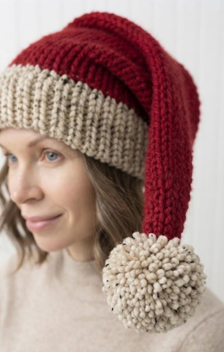 Santa Hat, Knitted Santa Hat, Rustic Santa Hat, Santa Claus Hat