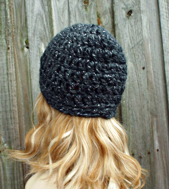 Lala crochet beanie, charcoal winter hat