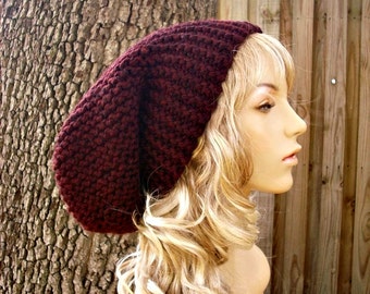 Oversized Knit Hat, Mens Hat, Womens Hat, Winter Hat, Slouchy Beanie, Chunky Hand Knitted Cap in Many Colors