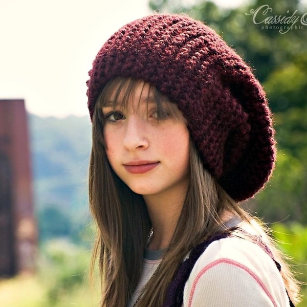Oversized Knit Hat Womens Hat Winter Hat Mens Hat Slouchy Beanie Hat Burgundy Hat Burgundy Beanie Fall Fashion Chunky Hat - Claret