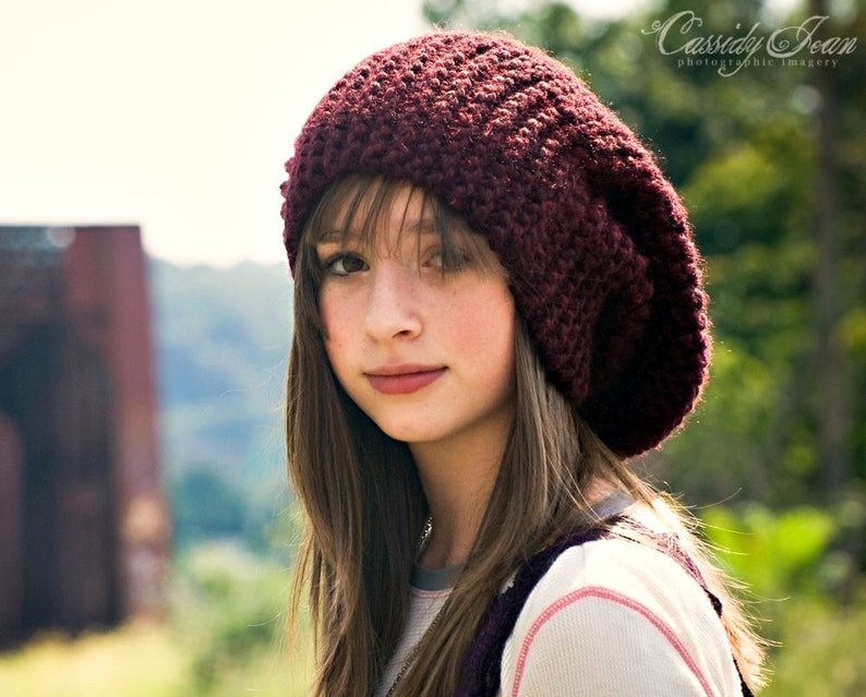 Oversized Knit Hat Womens Hat Winter Hat Mens Hat Slouchy Beanie Hat Burgundy Hat Burgundy Beanie Fall Fashion Chunky Hat Claret image 1