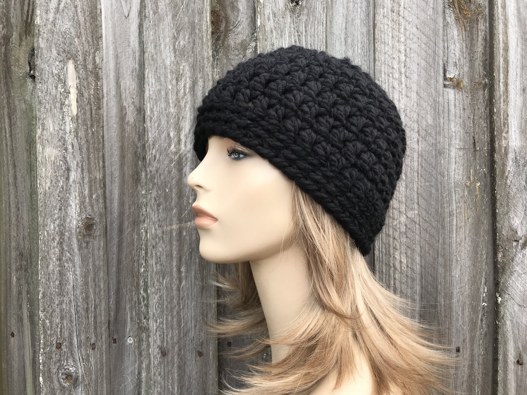 帽子 PERVERZE Crochet Knit Hat / Black Black Beanie, Chunky