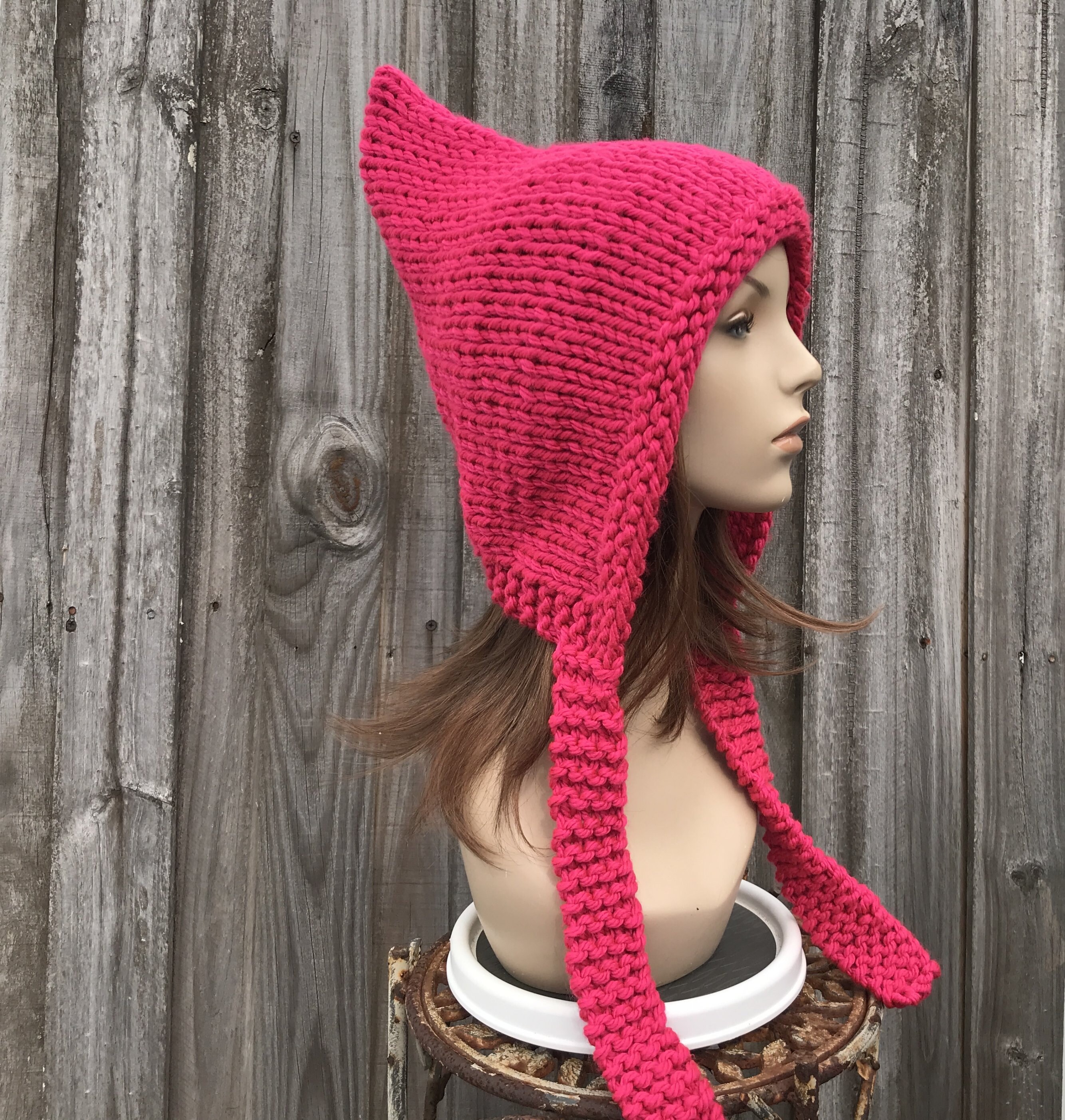 Bonnet en tricot epais bonnet femme chapeau pour homme chapeau d hiver bonnet lutin tricote a la main capuche lutin capuche en tricot bonnet pour adulte bonnet lutin fuchsia Etsy France