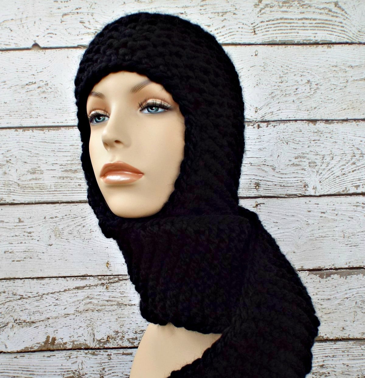 Black Knit Hat Black Womens Hat Black Ear Flap Hat Garter Etsy