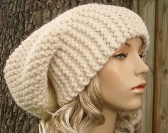 Oversized Slouchy Beanie, Chunky Knit Hat, Womens Hat, Mens Hat, Winter Hat, Knit Beanie, Knit Cap, Slouchy Hat, Slouch Hat, Cream