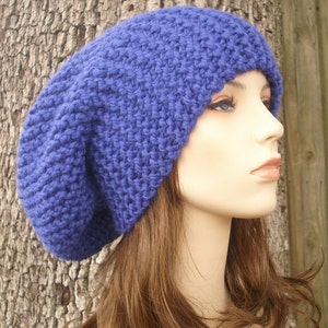 Chunky Knit Hat, Womens Hat, Mens Hat, Winter Hat, Knit Beanie, Knit Cap, Slouchy Beanie, Slouchy Hat, Oversized Hat, Cobalt Blue