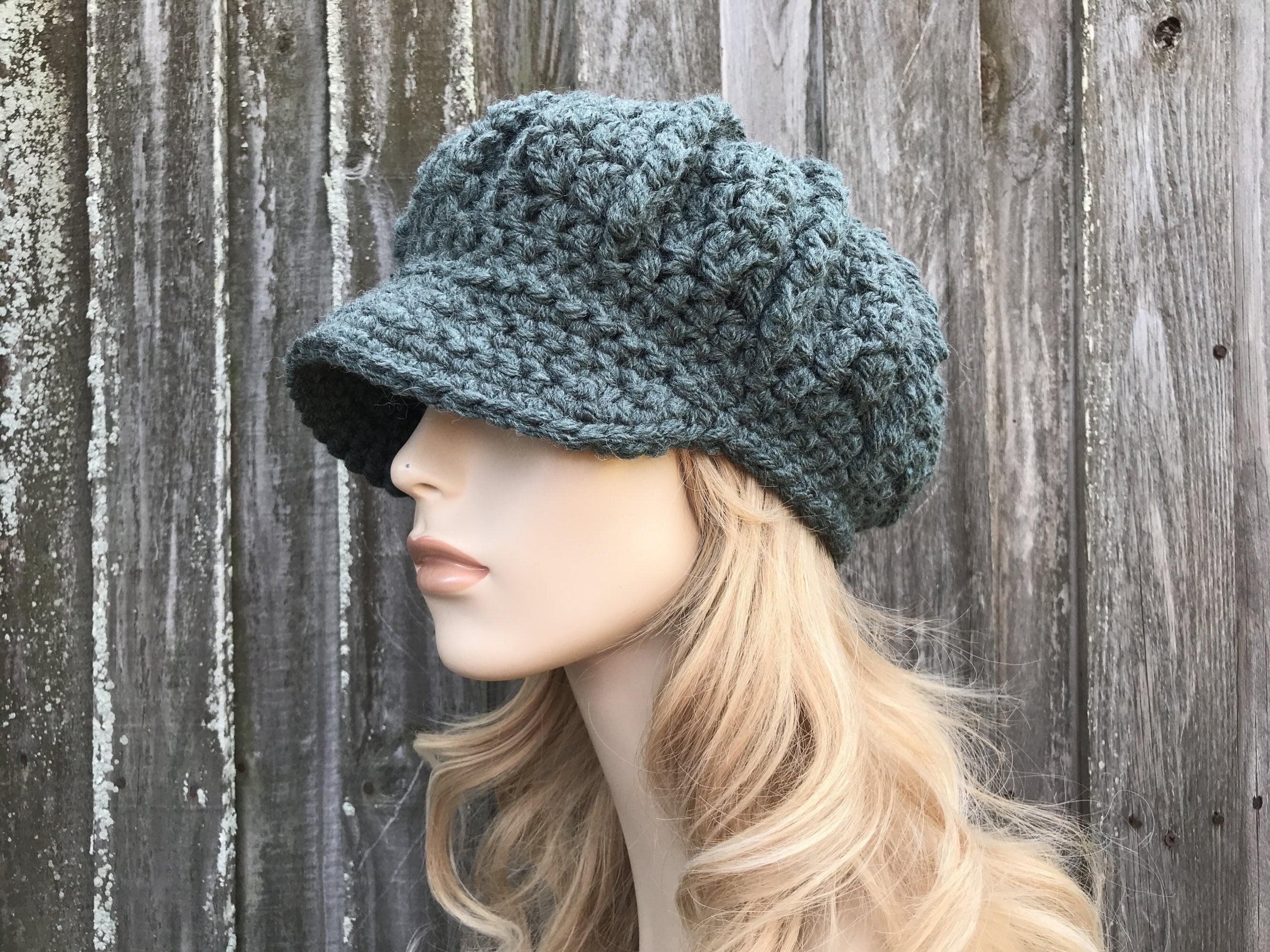 Sage Green Tones Slouchy with a Brim OSFM premade crochet newsboy handmade Blue Green Crochet Newsboy Cap: Slouchy Brim Visor Tam - Etsy main image 3