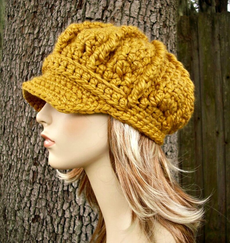 Winter Accessories Chunky Crochet Hat Fall Fashion Newsboy Hat Oversized Newsboy Cap Mens Hat Womens Hat Goldenrod Winter Hat