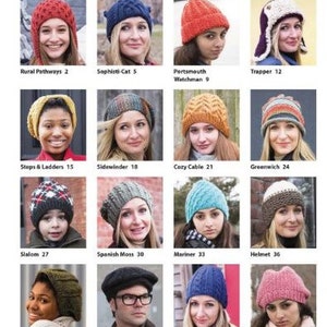 May include: A collection of 16 knitted hats in various colors and styles, including a red hat with a white pom-pom, a blue hat with a white stripe, and a green hat with a brown brim.