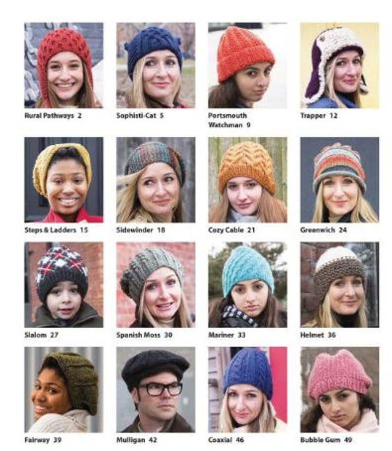 May include: A collection of 16 knitted hats in various colors and styles, including a red hat with a white pom-pom, a blue hat with a white stripe, and a green hat with a brown brim.