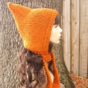 Witch Hat, Pixie Hat, Elf Hat, Chunky Knit Hat, Womens Hat, Mens Hat, Winter Hat, Fall Fashion, Pixie Hood, Pumpkin Orange image 1