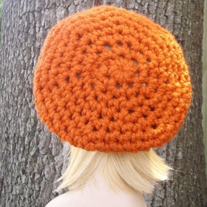 Chunky Crochet Hat with Brim, Womens Hat, Mens Hat, Winter Hat, Slouchy Beanie, Crochet Cap, Newsboy Hat, Newsboy Cap, Pumpkin Orange image 5