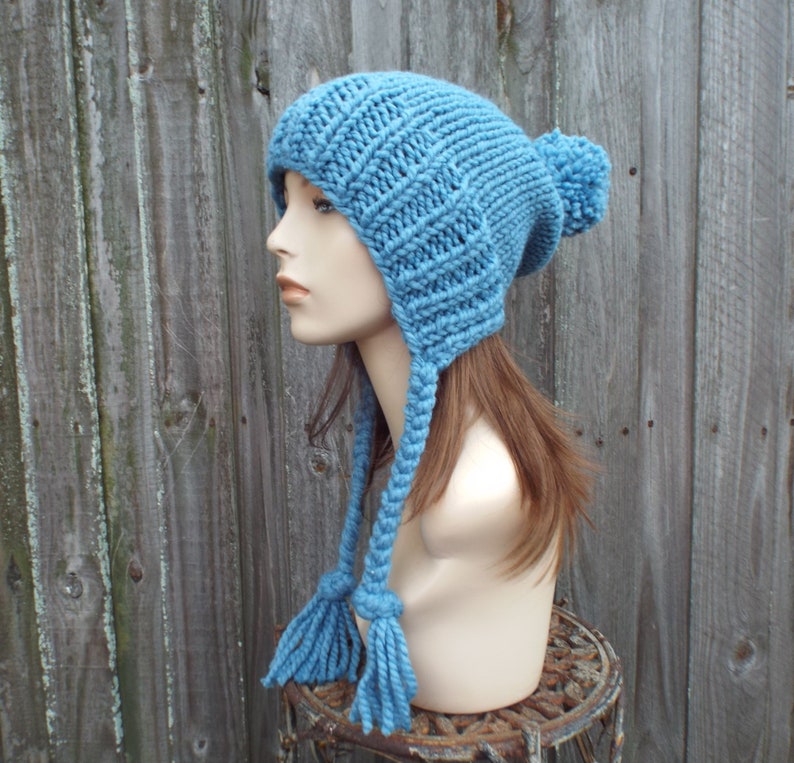 Charlotte Air Force Blue Mens Hat Slouchy Beanie Hat Chunky Knit Hat Womens Hats Winter Hats Pom Pom Hat Fall Fashion
