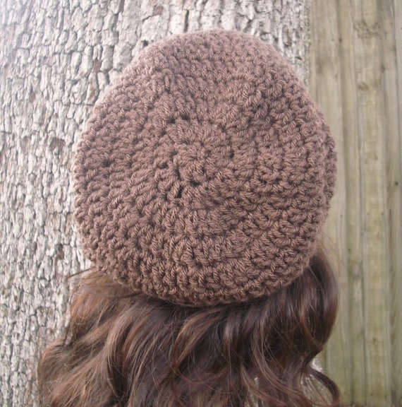 Chocolate Brown Slouchy Beanie, Crochet Hat, Womens Hat  display picture 1