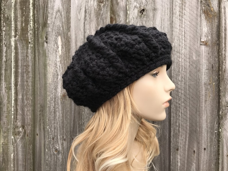 Chunky Crochet Hat Crochet Beret Oversized Beret Womens Etsy