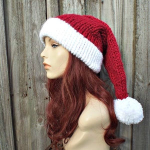 Santa Hat Knitting Pattern - Instant Download Knit Hat Pattern - Christmas Hat Pattern - Adult Size Double Brim Santa Hat Pattern Winter Hat image 3