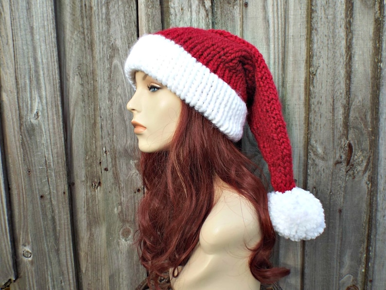 Santa Hat Knitting Pattern - Instant Download Knit Hat Pattern - Christmas Hat Pattern - Adult Size Double Brim Santa Hat Pattern Winter Hat image 3