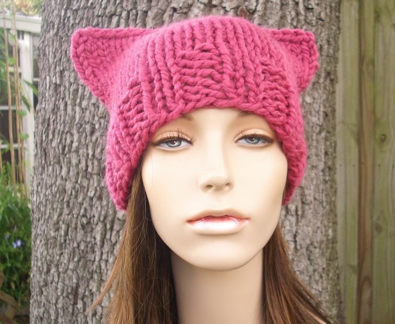 Knit Hat, Pink Pussyhat, Pink Pussy Hat, Pink Cat Hat, Ready to Ship