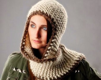 Bonnet écharpe à capuche, écharpe en grosse maille, écharpe pour femme, écharpe pour homme, écharpe d'hiver, bonnet écharpe nomade