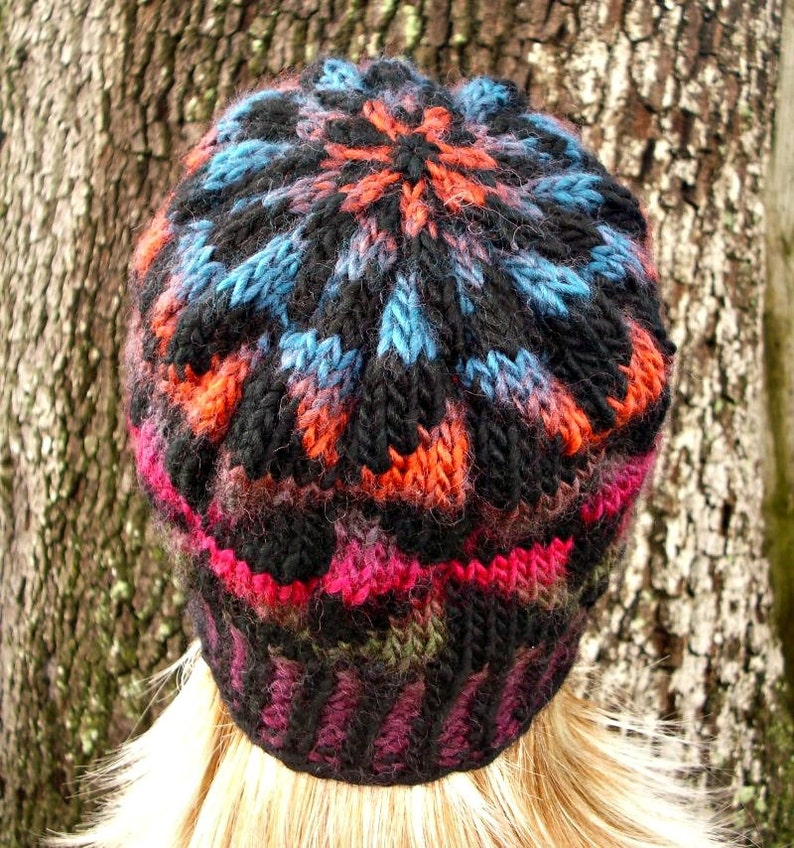 READY TO SHIP Rainbow Hat Womens Hat Mens Hat Black Hat Kaleidoscope Beanie in Black and Brights Knit Hat Womens Accessories