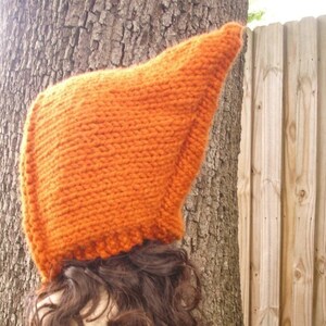 Witch Hat, Pixie Hat, Elf Hat, Chunky Knit Hat, Womens Hat, Mens Hat, Winter Hat, Fall Fashion, Pixie Hood, Pumpkin Orange image 4